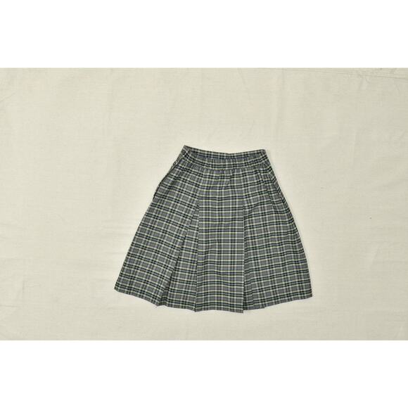 Flynn O'Hara Uniform Plaid Pleated Skirt Size 10X Green Gray Yellow Made in USA - Picture 2 of 8